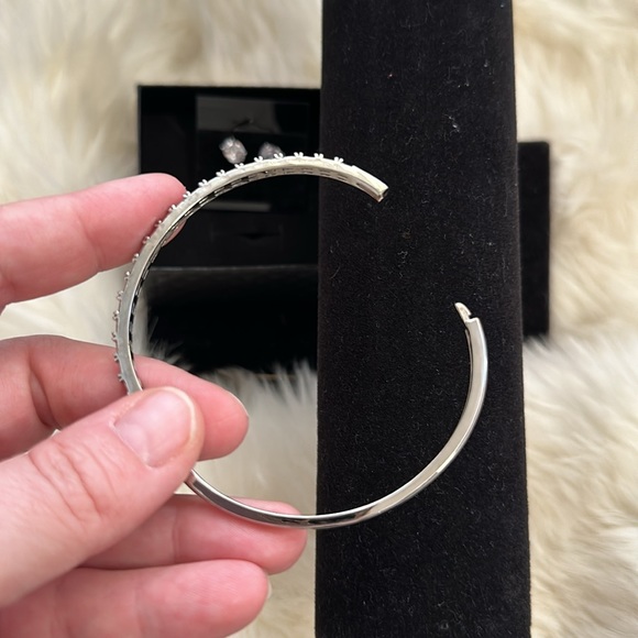 NEW 2pc Silver Gift Set:Oval Earrings+Diamond Baguettes Bangle Bracelet Jewelry - Picture 7 of 16